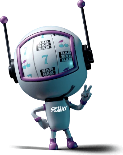 SpinAway robot mascot waving hello