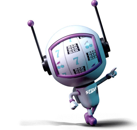 SpinAway robot mascot pointing ahead